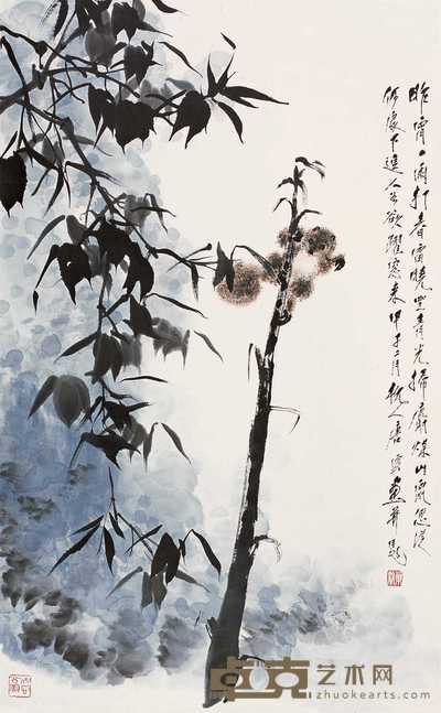 唐云 1984年作 竹子松鼠 立轴 96×59cm